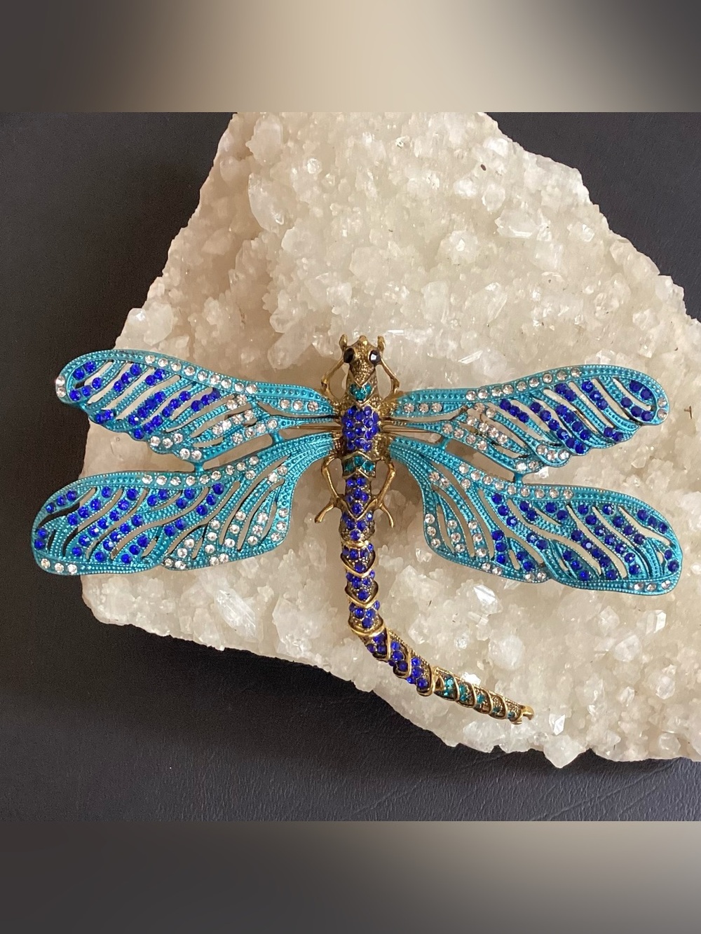 Blue & Teal Crystal Dragonfly Brooch